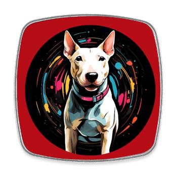 Minibullterrier in buntem Farbkreis in Aquarell - Viereckiger Kühlschrankmagnet - Weiß - Vorne