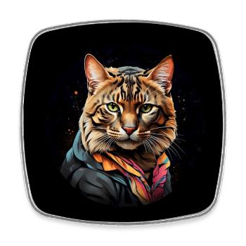 Portrait de chat du Bengale en technique de l’aquarelle - Magnet carré - blanc - Devant