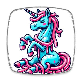 Quirky Dripping Unicorn Cartoon Design - Square fridge magnet - white - Front