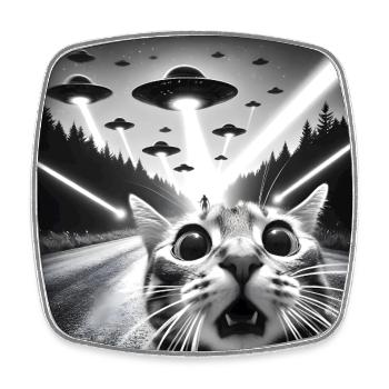 Lustige Katze Selfie mit UFO - Viereckiger Kühlschrankmagnet - Weiß - Vorne