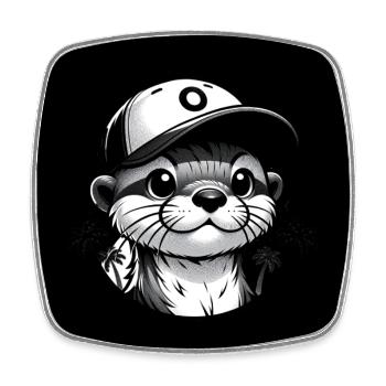 Drôle de petite loutre avec casquette de baseball - Magnet carré - blanc - Devant