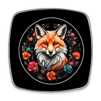 Farbenfrohes süßes Fuchsportrait mit Blumen - Viereckiger Kühlschrankmagnet - Weiß - Vorne