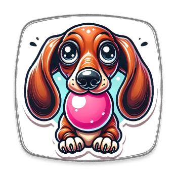 Dachshund Bubble Gum Cartoon Design - Square fridge magnet - white - Front