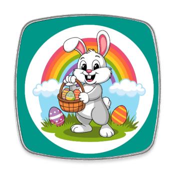 Funny Easter bunny with colorful eggs Easter eggs - Square fridge magnet - white - Front