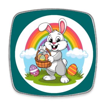 Funny Easter bunny with colorful eggs Easter eggs - Square fridge magnet - white - Front