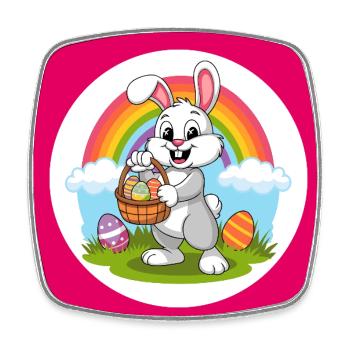 Funny Easter bunny with colorful eggs Easter eggs - Square fridge magnet - white - Front