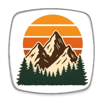 Retro Mountain Forest Adventure Scene - Square fridge magnet - white - Front