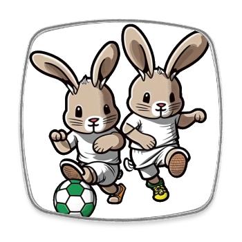 Rabbits Play Football Bunny Bunny Ball Sport - Square fridge magnet - white - Front