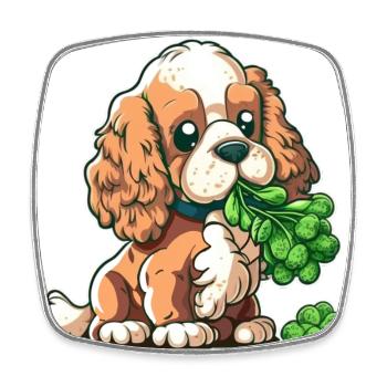 Un chien mignon mange des légumes au brocoli - Magnet carré - blanc - Devant