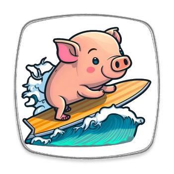 Süßes Schwein im Meer auf Surfboard surft surfen - Viereckiger Kühlschrankmagnet - Weiß - Vorne
