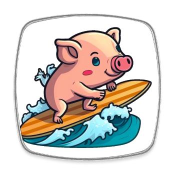 Cute pig in the sea surfing surfing surf on surfboard - Square fridge magnet - white - Front