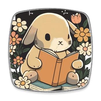 Bunny lit livre lapin rat de bibliothèque lire des livres - Magnet carré - blanc - Devant