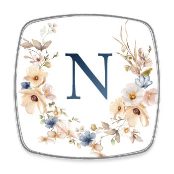 N Monogram, Floral, Boho - Square fridge magnet - white - Front