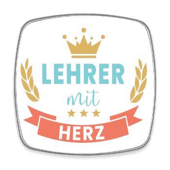 Lehrer mit Herz! Krone & Kranz - Viereckiger Kühlschrankmagnet - Weiß - Vorne