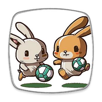 Bunnies Play Soccer Bunny Ball Sports - Square fridge magnet - white - Front