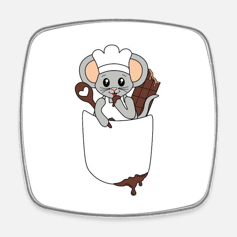 Souris dans la poche de poitrine grignoter du chocolat - Magnet carré - blanc