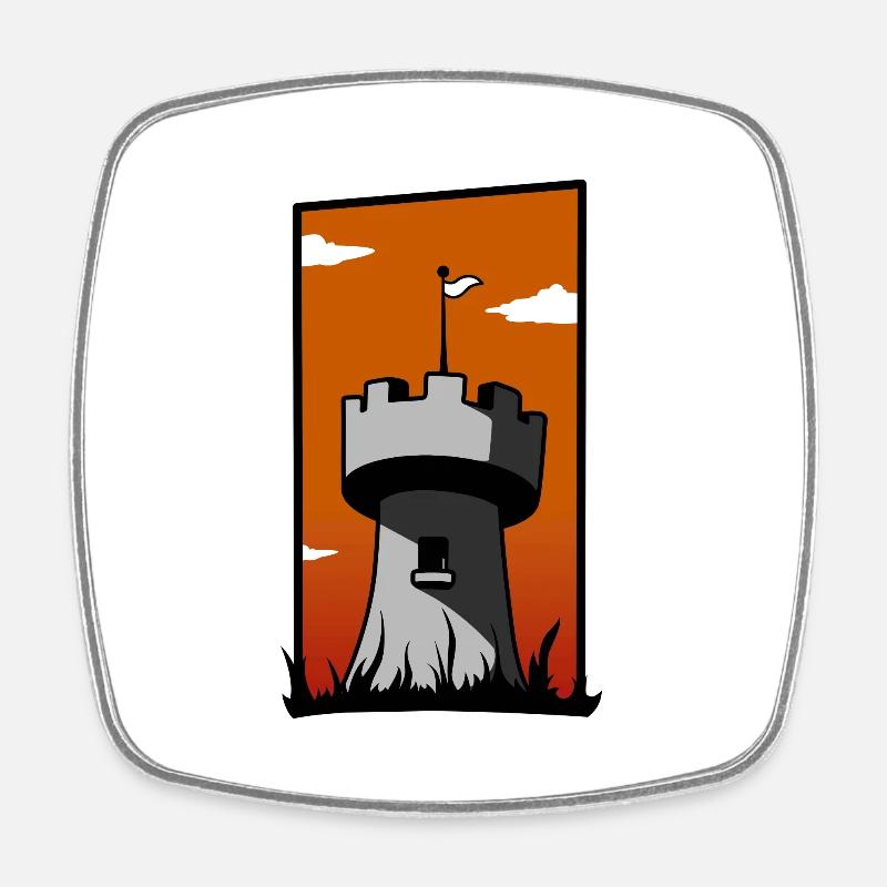 Medieval tower with sunset - Square fridge magnet - white