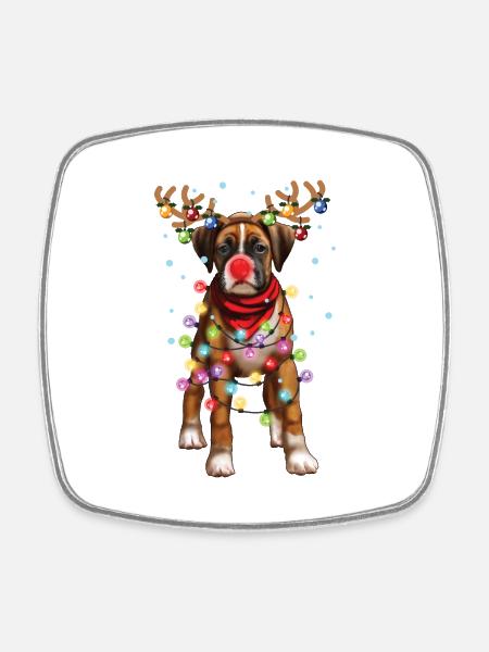 Christmas Boxer Dog - Lustiges Weihnachtswelpengeschenk - Viereckiger Kühlschrankmagnet - Weiß