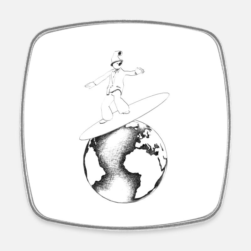 Retro Globe Surfer - Viereckiger Kühlschrankmagnet - Weiß