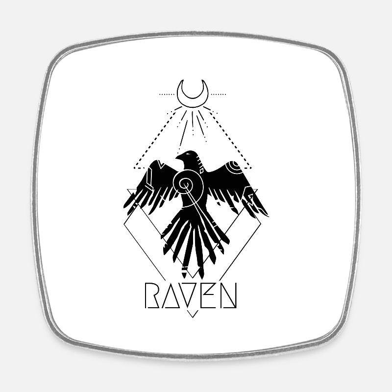 Raven Tattoo Design Moon Triangle - Square fridge magnet - white