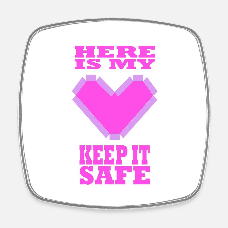 Here Is My Heart, Keep It Safe - Valentine's Day - Square fridge magnet - white