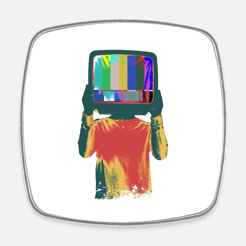 TV Head Surreal Art - Square fridge magnet - white