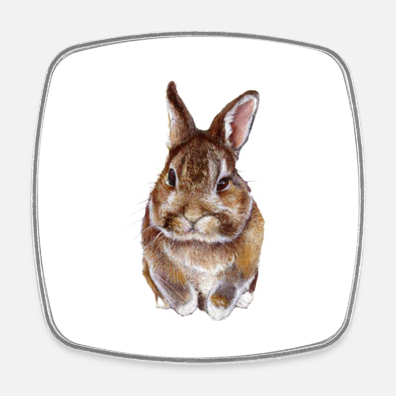 doux lapin Aqurell - Magnet carré - blanc
