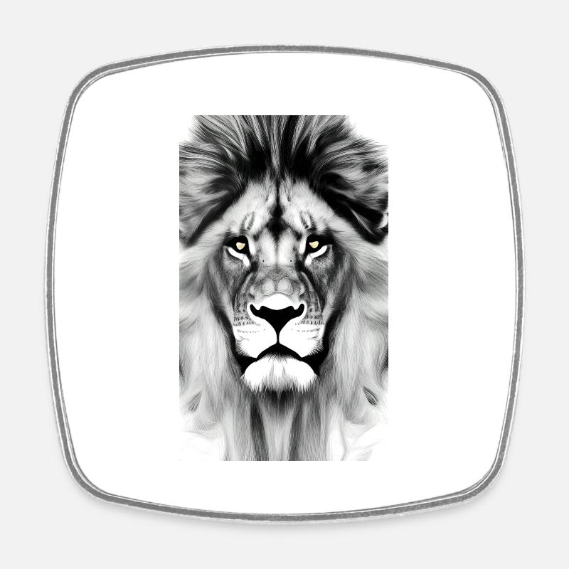Lion Black and White - Square fridge magnet - white