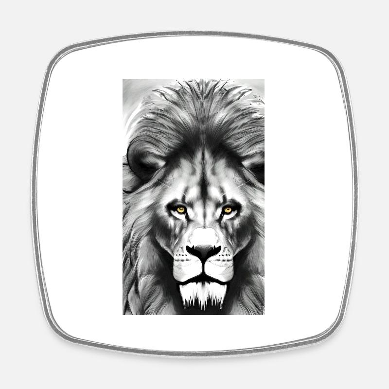 Lion Black and White - Square fridge magnet - white