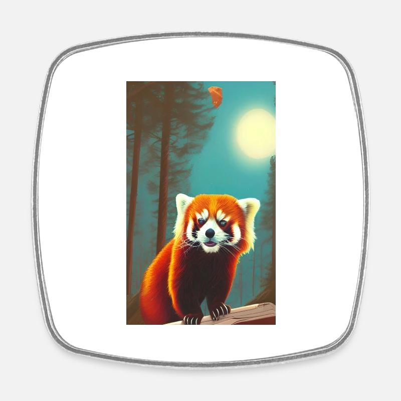 Panda roux Roter Panda, Katzenbär Feuerfuchs - Magnet carré - blanc