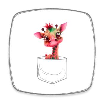 pinke Baby Giraffe Brusttasche - Viereckiger Kühlschrankmagnet - Weiß - Vorne