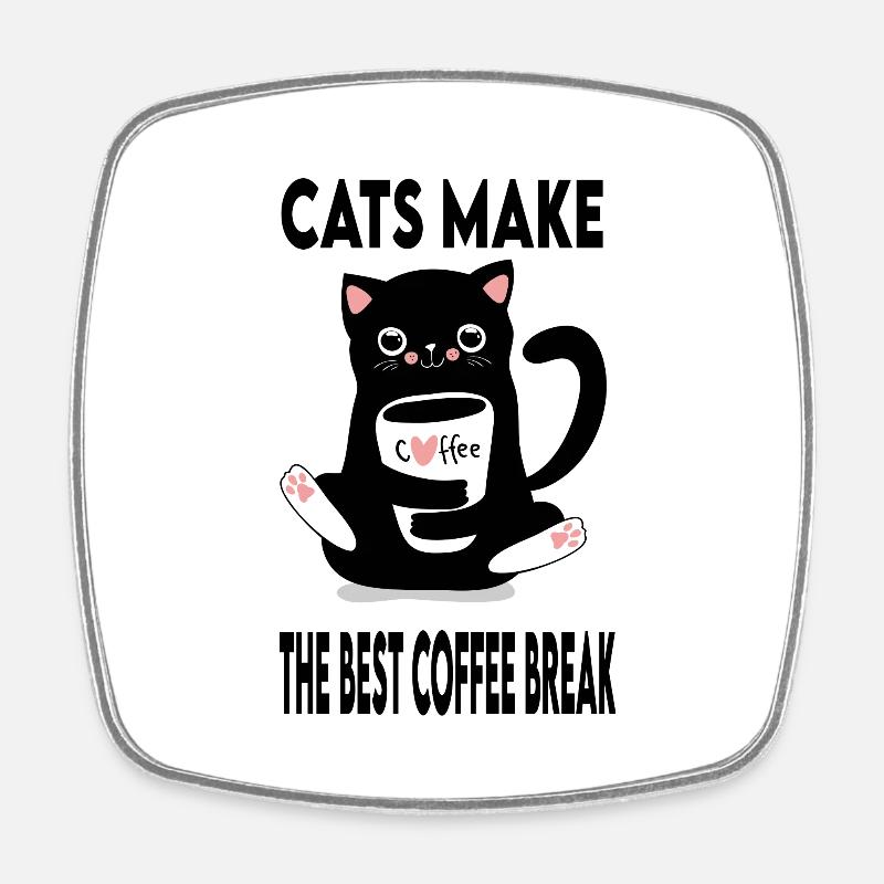 Cats make the best coffee break - Square fridge magnet - white