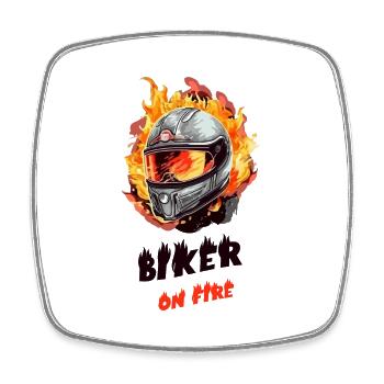Motard en feu - Magnet carré - blanc - Devant