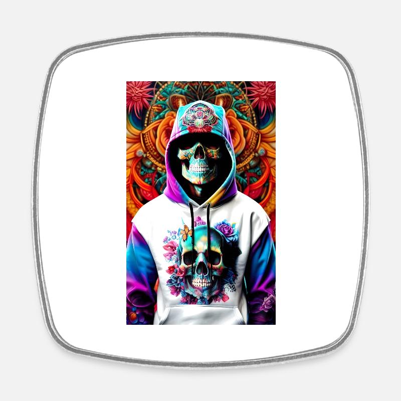 ARTWORK Hoodie Skull - Square fridge magnet - white