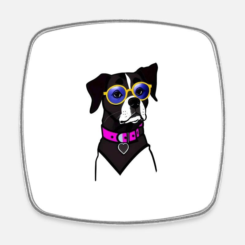 Cool dog with glasses - Square fridge magnet - white