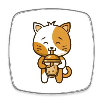 Eine lustige Katze Kätzchen trinkt Boba Tea Bubble - Viereckiger Kühlschrankmagnet - Weiß - Vorne