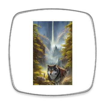 Loup | Prédateur | Chien | Mystique - Magnet carré - blanc - Devant