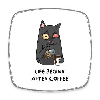 Life Begins After Coffee Cat Coffee - Square fridge magnet - white - Front