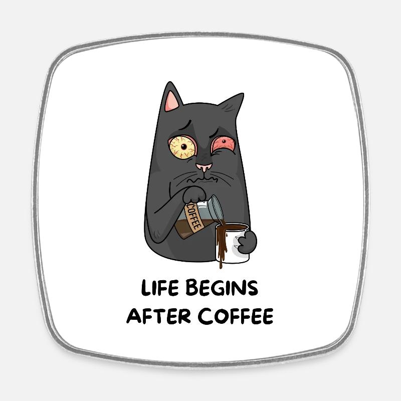 Life Begins After Coffee Cat Coffee - Square fridge magnet - white