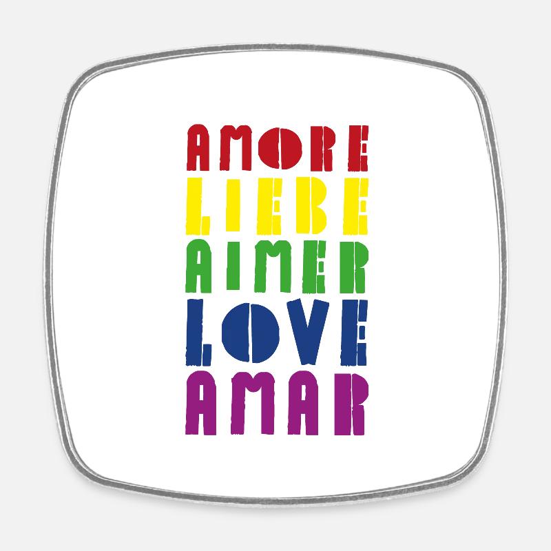 Love Rainbow Diverse Languages - Square fridge magnet - white