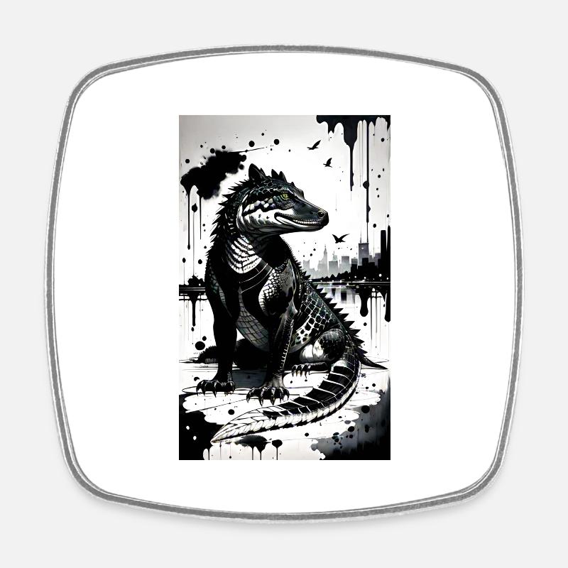 Crocodile Art - Square fridge magnet - white