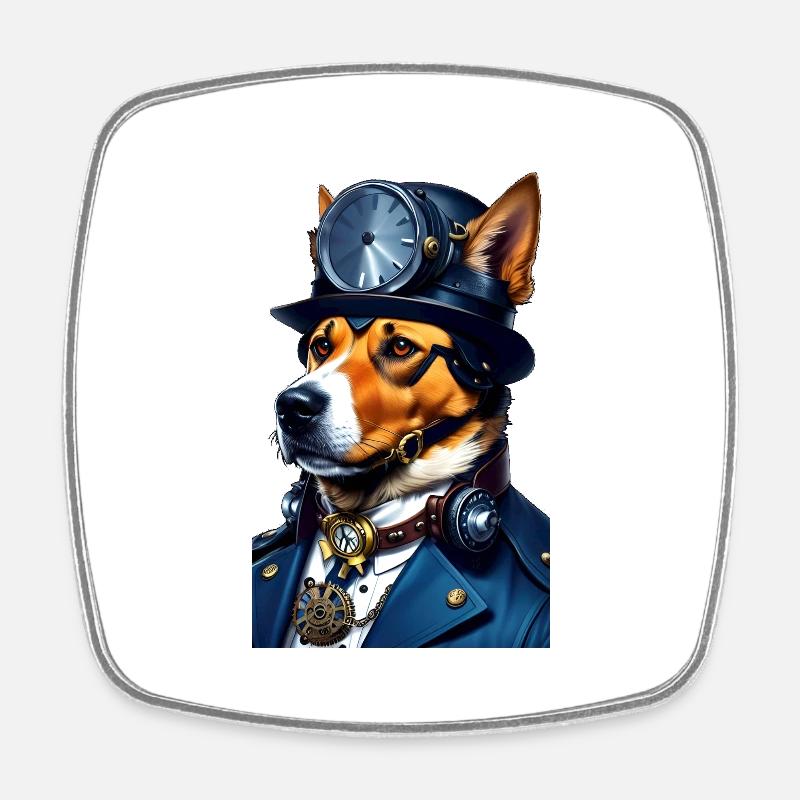 Steampunk Buddy Dog - Square fridge magnet - white