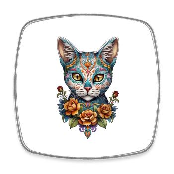 chat mexique - dia de los muertos - Magnet carré - blanc - Devant