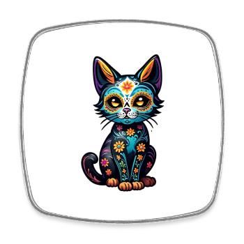 chat mexique - dia de los muertos - Magnet carré - blanc - Devant