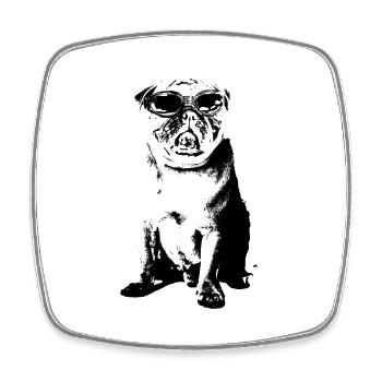 Mops mit Sonnenbrille - Viereckiger Kühlschrankmagnet - Weiß - Vorne