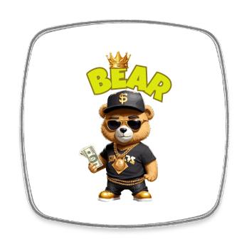 Teddybär mit Geld - Viereckiger Kühlschrankmagnet - Weiß - Vorne