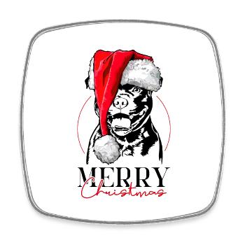 Père Noël Staffordshire Bull Terrier Joyeux Noël - Magnet carré - blanc - Devant