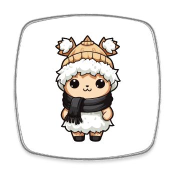 Alpaca Winter Animal Baby Comic - Square fridge magnet - white - Front