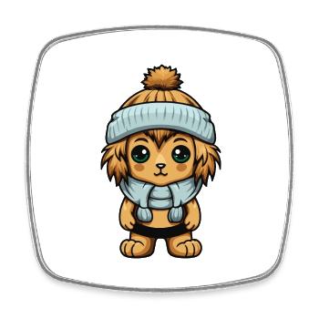 Löwe Winter Tier Baby Comic - Viereckiger Kühlschrankmagnet - Weiß - Vorne