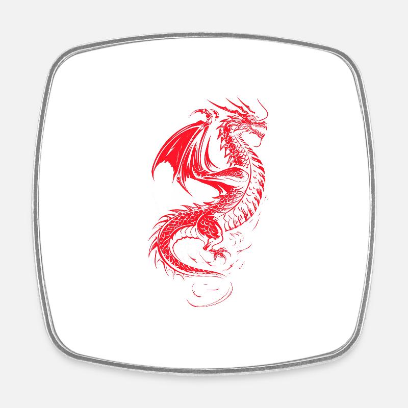 Red dragon rampant - Square fridge magnet - white